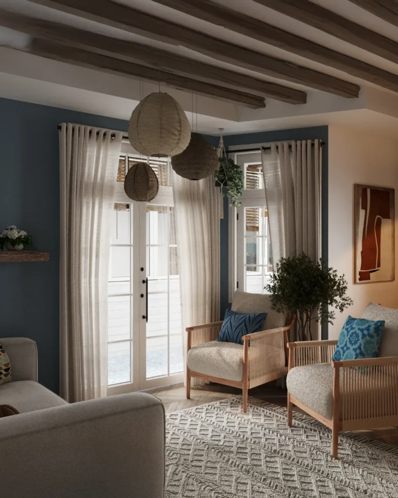 Projelerimiz Büyükada Anahtar Teslim Tadilat Dekorasyon ve İç Mimarlık Rustik Salon 2 Render 3D çizim