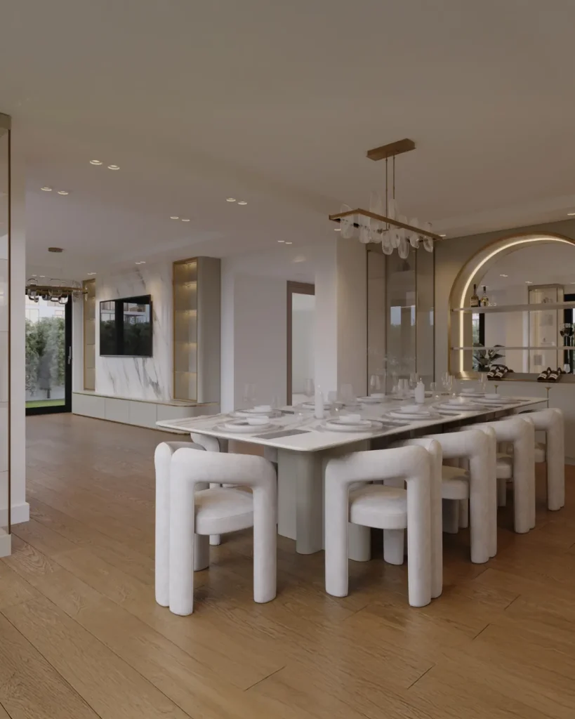 Çengelköy Üsküdar Villa Anahtar Teslim Tadilat Dekorasyon ve İç Mimarlık Yemek odası Render 3D çizim