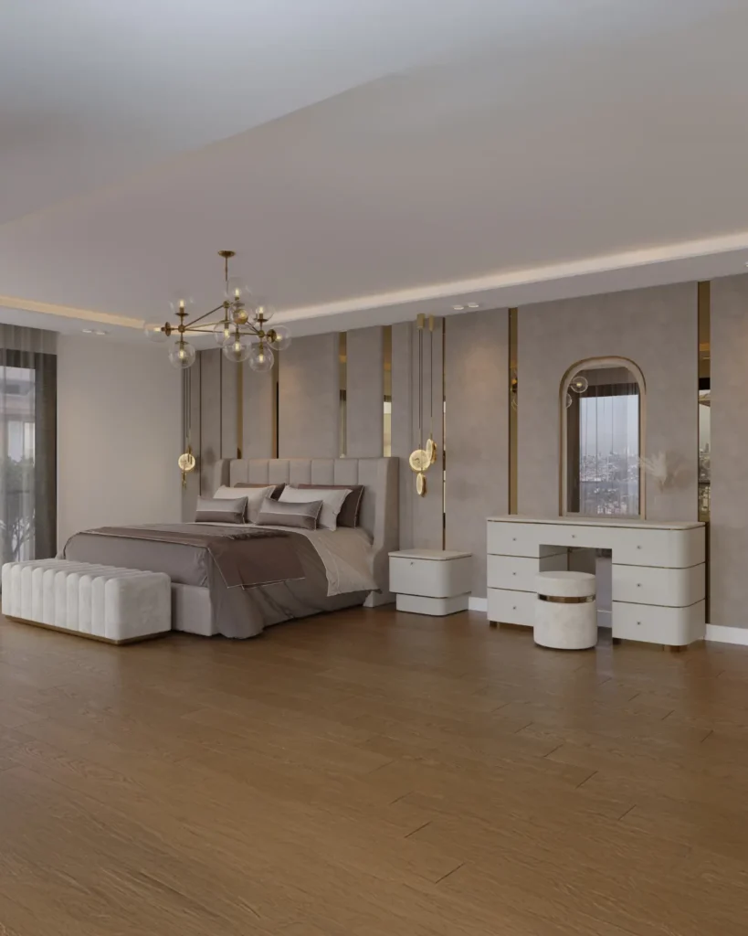 Projelerimiz Çengelköy Üsküdar Villa Anahtar Teslim Tadilat Dekorasyon ve İç Mimarlık Yatak odası Render 3D çizim