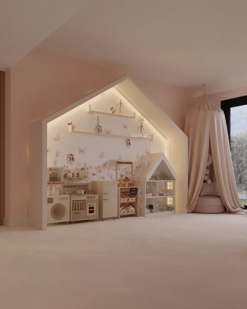Projelerimiz Çengelköy Üsküdar Villa Anahtar Teslim Tadilat Dekorasyon ve İç Mimarlık Çocuk oyun odası Render 3D çizim