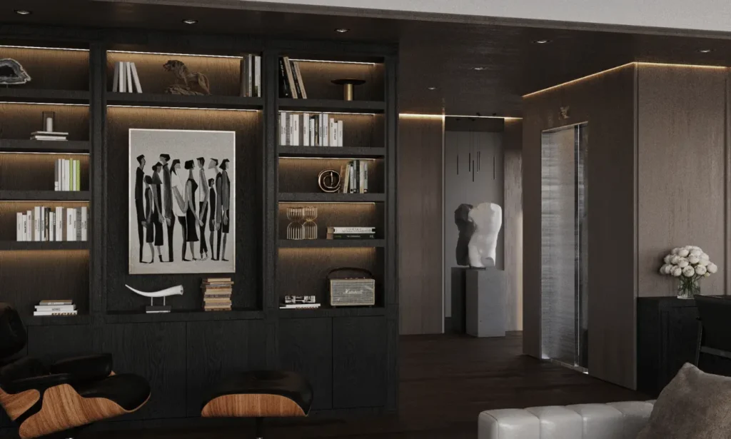 Projelerimiz Zekeriyaköy Tripleks Komple Tadilat Dekorasyon ve İç Mimarlık Salon 3D çizim