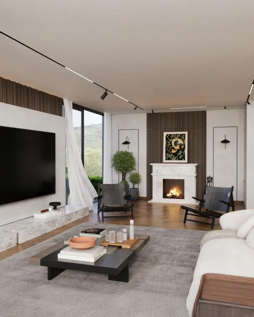 Tarabya SedadKent Komple Tadilat Dekorasyon ve İç Mimarlık Salon Render 3D çizim